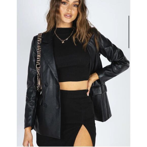 Princess Polly BLACK FAUX LEATHER DOUBLE BREASTED BLAZER JACKET PLUS SZ 20 NEW - Picture 4 of 16